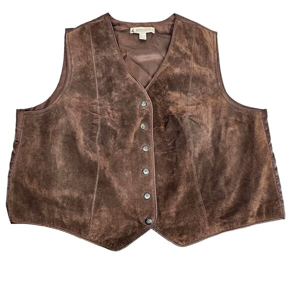 80s Marsh Landing Leather Vest Brown Suede Volup Womens 1X Rocker Biker Western - Picture 6 of 8